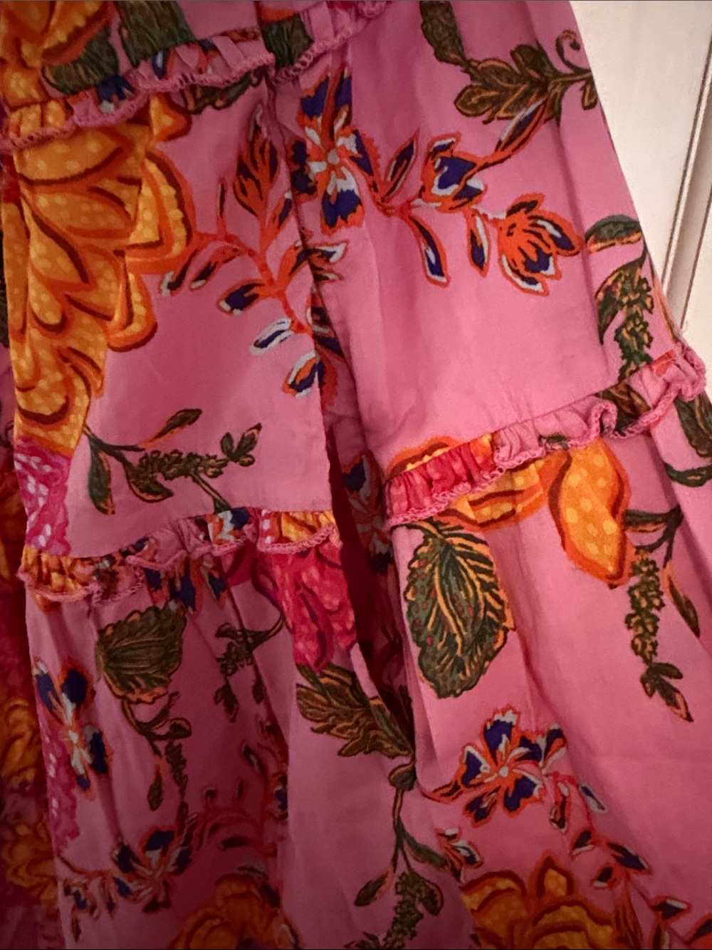 Women’s Boutique Pink Floral Sun Dress with Ruffle Straps - Picture 3 of 3